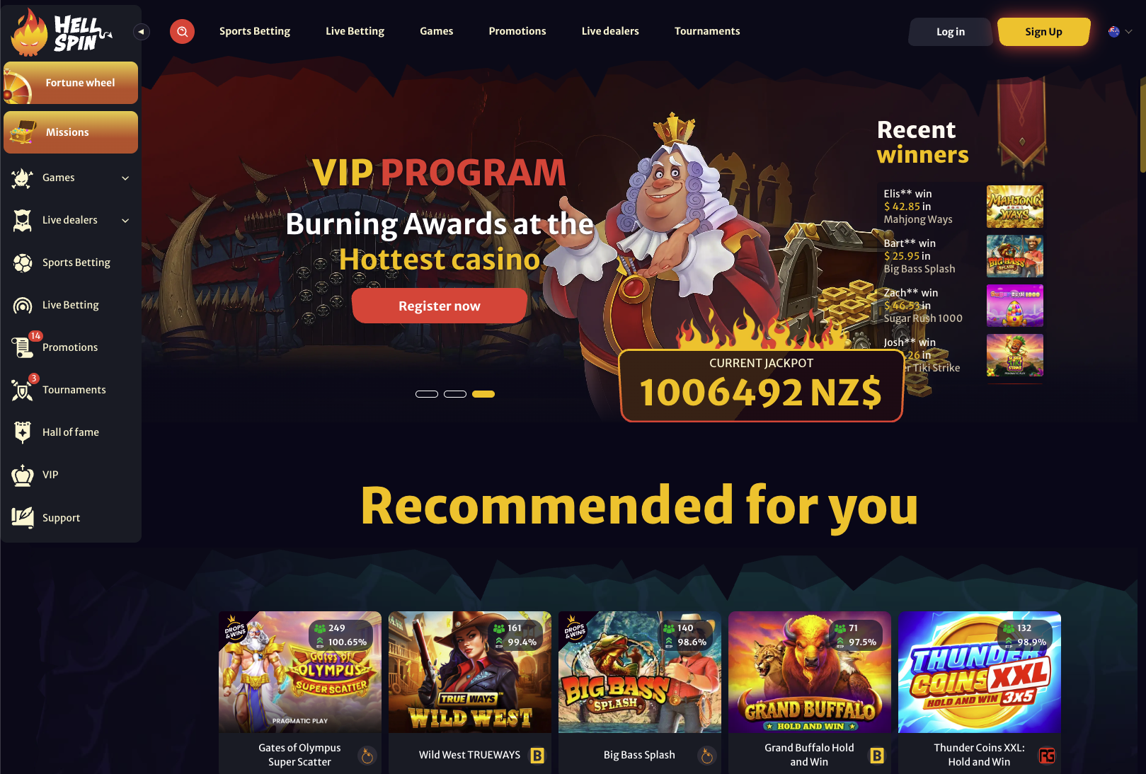 HellSpin casino lobby