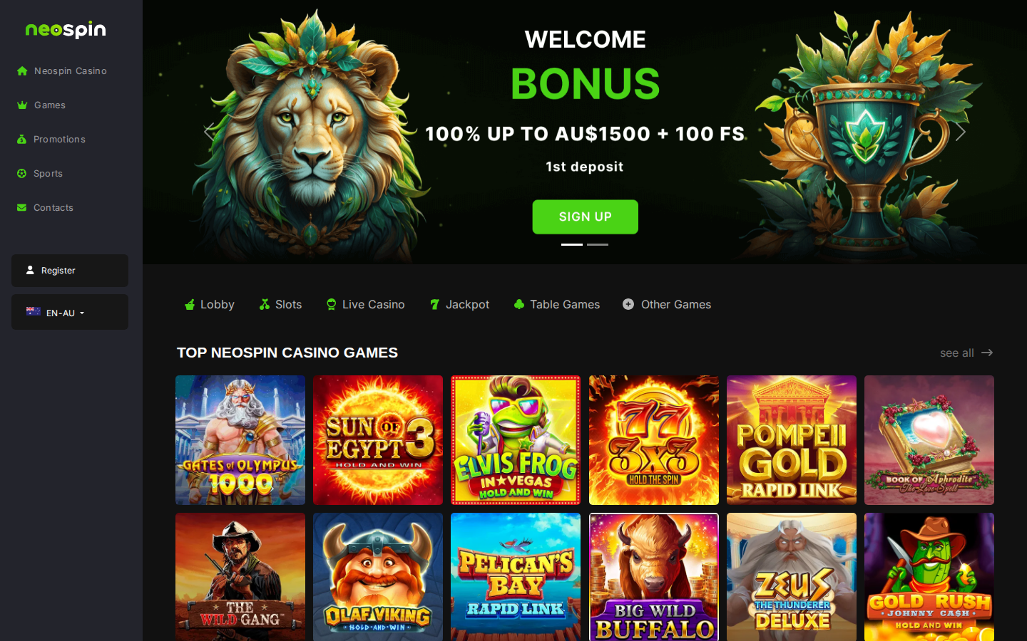 Neospin casino lobby